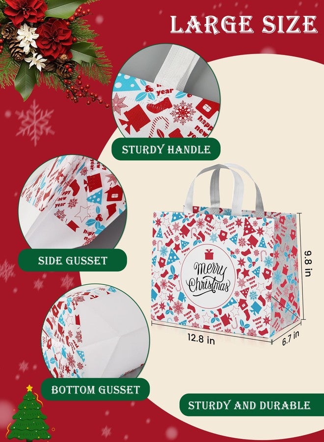 AURUZA 8PCS Christmas Gift Bags with Handles - Assorted Colors & Patterns, Reusable Non-Woven Tote Bags for Holiday Gift Wrapping & Party Supplies - Image 2